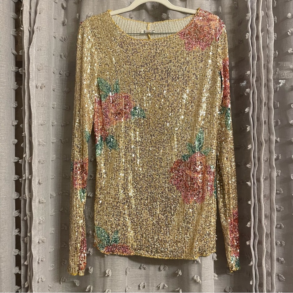 Free People Intimately FP Glittering Gold Floral Top